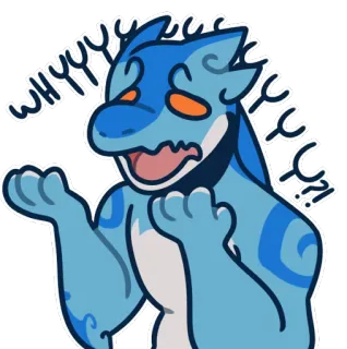 😫 c2c5053f WHYYYY?!?! ケモノ, ドラゴン, 悲しい, なぜ, 質問, 混乱, 青 whatsapp sticker