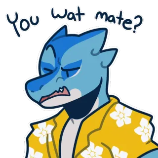 ⁉ e9bd9a8c You wat mate? 爬虫類, 獣人, サメ, 漫画, 動物, 表情 whatsapp sticker