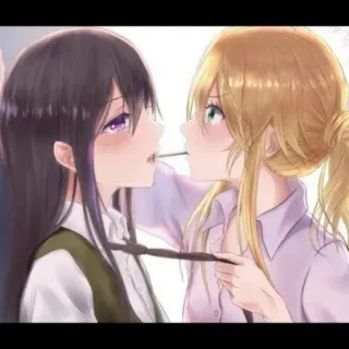 💋 78e017d1 anime, girls, romance, pocky whatsapp sticker