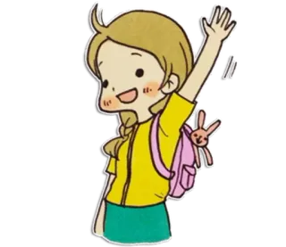 ✋ 057298aa meisje, zwaaien, rugzak, groet, kind, schattig telegram sticker