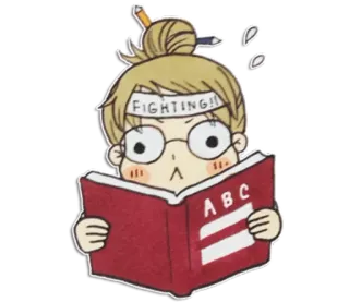 🤓 07e81133 FIGHTING!! cartoon, studeren, boek, vechten, motivatie, school, student, lezen telegram sticker
