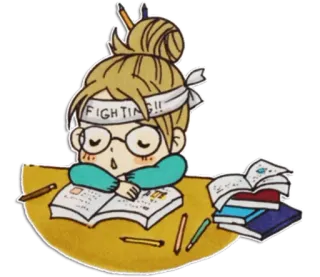 😓 8b113881 FIGHTING!! studeren, meisje, boeken, huiswerk, school, anime telegram sticker