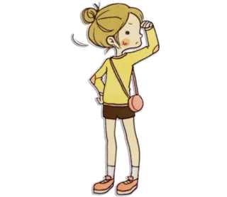 🤔 9e10c2b2 meisje, cartoon, blond haar, staand, casual, kijkend, pose telegram sticker