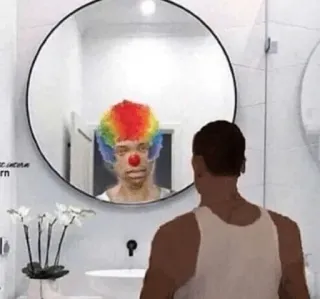 🤡 13da779f Clown, Spiegel, Badkamer, Reflectie, Persoon telegram sticker