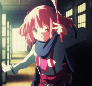 😉 7dc4f206 dziewczyna anime, różowe włosy, znak pokoju, mrugnięcie, kawaii, kreskówka telegram sticker