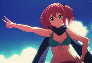 ✌ dabd9abe dziewczyna anime, bikini, znak pokoju, słodkie, szalik, lato telegram sticker