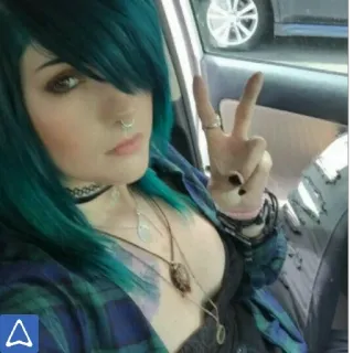 😐 c29b2b47 peace, girl, young, emo, teal hair, peace sign telegram sticker