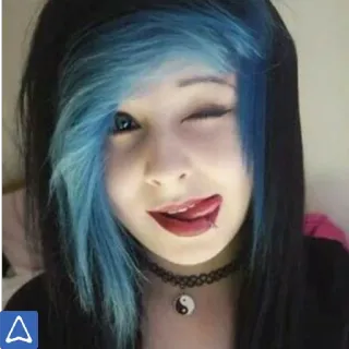 😊 de76bf26 emo, girl, blue hair, wink, piercing, teen telegram sticker