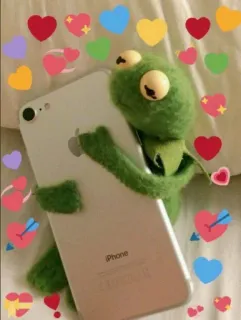 💚 096606f6 iPhone kermit, frog, apple, phone, hearts, cute, green, cartoon, iphone telegram sticker