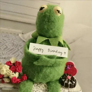 💚 9c3710af Kermit Happy Birthday Kermit, frog, puppet, birthday, greeting, celebration, cake telegram sticker