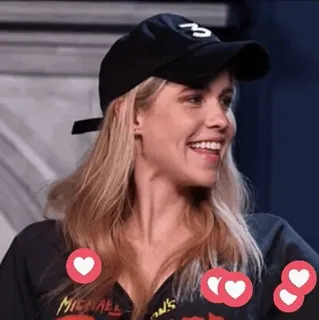 🗽 cf76fbf0 MICHAEL mujer, gorra, sonriendo, corazones, me gusta, persona whatsapp sticker