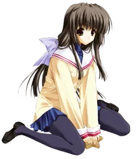 😞 cf05cdee 动漫, 女孩, 校服, 可爱, 坐着 telegram sticker