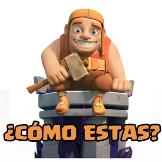 😝 b56ac701 ¿CÓMO ESTAS? clash of clans, jeu vidéo, marteau, assis, géant, salutation telegram sticker