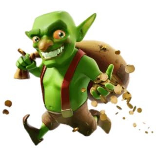 👺 9c132178 Goblin Clash of Clans goblin, green, gold, money, sack whatsapp sticker