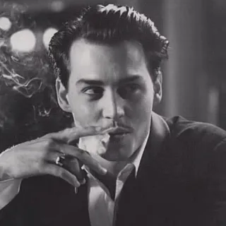 〰 07d72bb8 Johnny Depp 演员, 香烟, 吸烟, 黑白, 肖像 telegram sticker