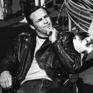 〰 198944da Marlon Brando 马龙·白兰度, 演员, 复古, 经典, 皮夹克, 黑白 telegram sticker
