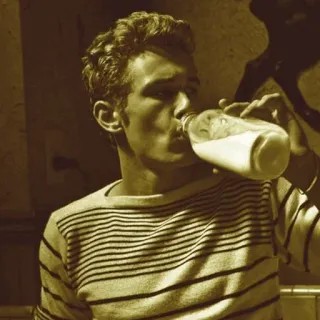 〰 64227bf3 男人, 喝, 牛奶, 瓶子, 肖像 telegram sticker