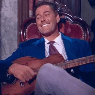 〰 9342408d 男人, 吉他, 音乐, 音乐家, 西装, 椅子 telegram sticker