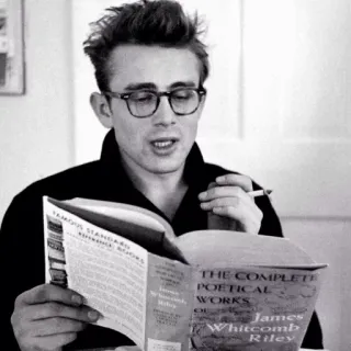 〰 f77b1f18 James Dean 詹姆斯·迪恩, 演员, 阅读, 书, 香烟, 好莱坞, 复古 telegram sticker