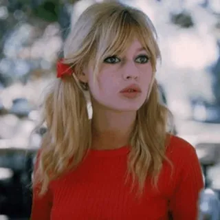 ➿ 0ca27b12 Brigitte Bardot woman, blonde, portrait, actress, pigtails, red telegram sticker
