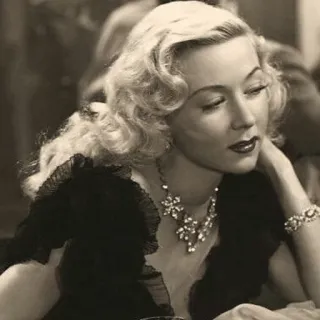 ➿ 5e6e64ab woman, blonde, jewelry, portrait, vintage, necklace, dress telegram sticker