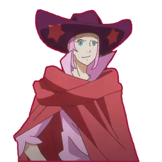 🤠 95fc1b8f witch, magic, wizard, hat, stars, anime, character, cloak, pink hair telegram sticker