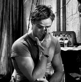 💸 8efeeaa5 Marlon Brando 男性, 悲しい, 白黒, 俳優, ヴィンテージ, 泣く telegram sticker