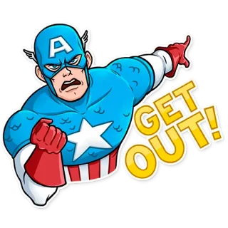 👿 a9b2458c Captain America GET OUT! superbohater, komiks, marvel, postać, patriotyczny whatsapp sticker