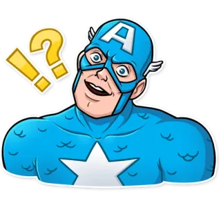 😃 f397a68b Captain America superbohater, Marvel, Kapitan Ameryka, pytanie, wykrzyknik whatsapp sticker