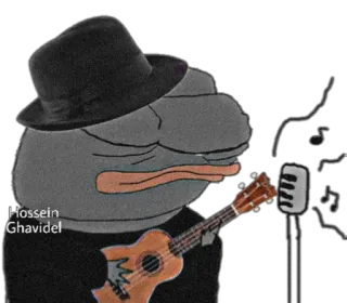 😐 05b4de05 Pepe the Frog Hossein Ghavidel ペペ, カエル, 音楽, ウクレレ, ミーム, 帽子 telegram sticker