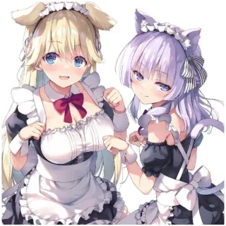 🖤 61d44614 Anime Mädchen, Maid Outfit, Katzenohren, Hundeohren, Cartoon, Kawaii, Illustration telegram sticker