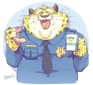 🎶 249588f7 Clawhauser Zootopia Join The Pawlice การ์ตูน, ตำรวจ, โดนัท, เจ้าหน้าที่, ซูโทเปีย, Clawhauser telegram sticker