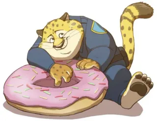 😌 f4174130 Clawhauser Zootopia คลอว์ฮาวเซอร์, ซูโทเปีย, โดนัท, เสือดาว, ตำรวจ, เจ้าหน้าที่ telegram sticker