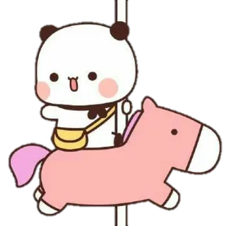 🐼 5f8b232b panda, giostra, carino, cartone animato, cavallo, animale, rosa whatsapp sticker