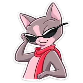 😎 d830cc5b แมว, สัตว์, แว่นกันแดด, ผ้าพันคอ, การ์ตูน, เท่, สไตล์ telegram sticker