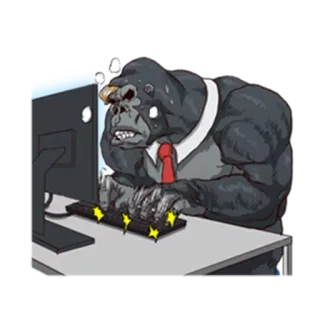 😤 7164d171 大猩猩, 猿, 打字, 电脑, 办公室, 动物, 生气 whatsapp sticker