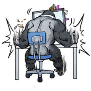 😠 744e2e54 大猩猩, 电脑, 生气, 办公室, 工作, 打字 whatsapp sticker