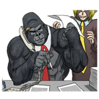 💼 8cca1587 猩猩, 猿, 办公室, 商务, 动物, 卡通 whatsapp sticker