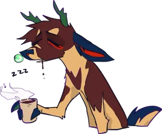 😴 1f374247 deer, cartoon, sad, coffee, animal, digital art telegram sticker