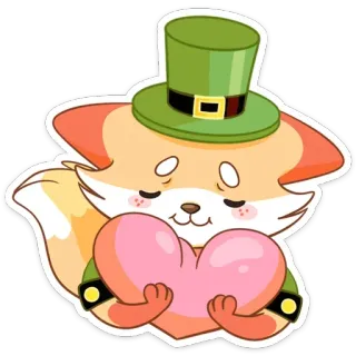 ❤️ 0e28f313 fox, heart, leprechaun, st patrick's day, cute, love, cartoon, animal telegram sticker