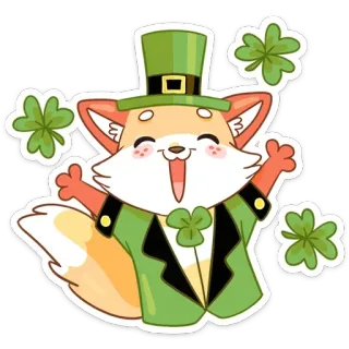 🥳 15acb12e fox, st. patrick's day, clover, cartoon, celebration, irish, leprechaun telegram sticker
