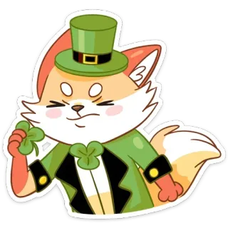 🥴 1a1ed9bf fox, leprechaun, clover, shamrock, st. patrick's day, cute, cartoon telegram sticker