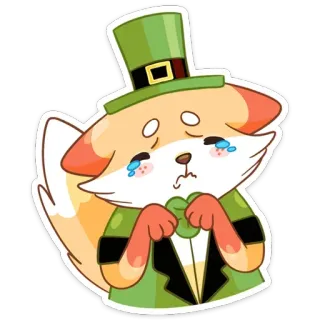 😭 2450bcda fox, crying, sad, leprechaun, green, hat, emotion, cartoon telegram sticker