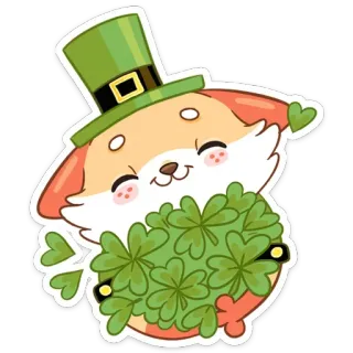 ☺️ 29a6b699 fox, shamrock, clover, st patricks day, cartoon, cute, animal telegram sticker