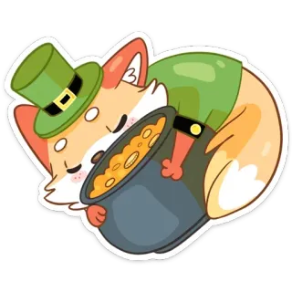 😴 a0d6c4fd fox, leprechaun, pot of gold, sleeping, sticker, cartoon, cute, irish, saint patrick's day telegram sticker