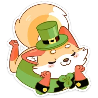 ☺️ a5095e24 fox, shamrock, leprechaun hat, animal, sticker, cartoon, st patricks day, clover telegram sticker