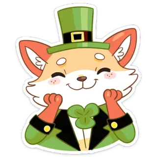 😊 aef507e0 fox, leprechaun, st patricks day, clover, green, hat, lucky, cute telegram sticker