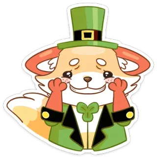 ☺️ c5027354 fox, leprechaun, clover, st patrick's day, hat, cute, animal, cartoon telegram sticker