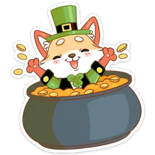 💸 e34f424c leprechaun, pot of gold, fox, St. Patrick's Day, lucky, cartoon, coins telegram sticker
