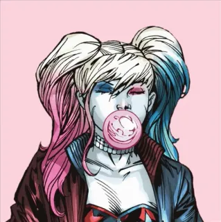 🦇 4c45d67c Harley Quinn harley quinn, dc comics, supervillain, antihero, bubblegum, comic book, pink background, female character telegram sticker